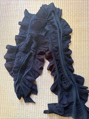 Black Ruffled Scarf - Elegant Lightweight Layer